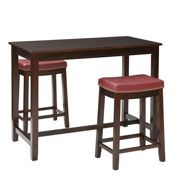 Linon Claridge 3-Piece Counter Height Tavern Set, Brown with Red Faux Leather