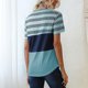thumbnail image 4 of Camisetas con bloques de color, ajuste holgado, diseño de rayas de empalme, cuello redondo de moda, manga corta para el hogar, vacaciones y oficina, 4 of 6