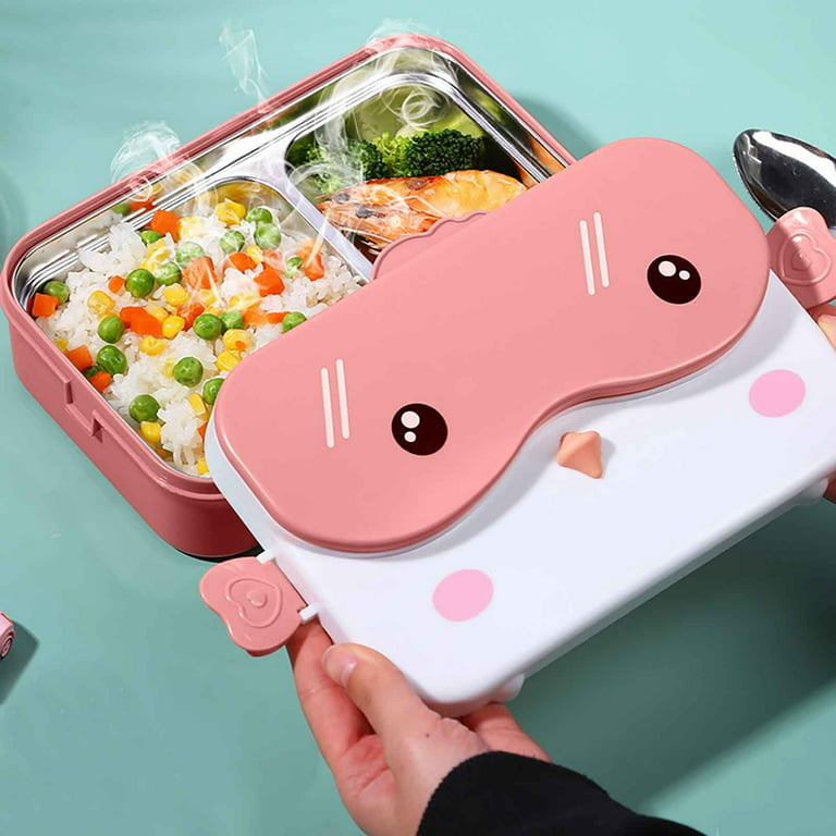 Lunch Box for Kids to Keep Food Warm, Bento Lunch Box Leakproof Cartoon  Pattern, Stainless Steel Bento Box ,Thermal Insulated Bento Box, Steel Food  Container with Compartments P ink - 4 Compartments