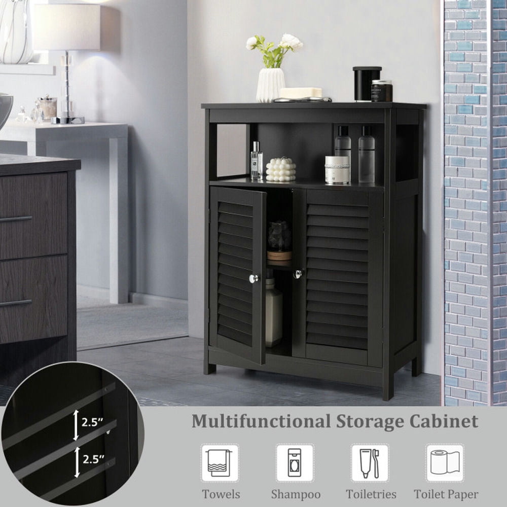 Finihen Bathroom Storage Cabinet, Bathroom Floor Cabinet, Wood Freestanding Bathroom Storage Cabinet with Double Shutter Door, for Bathroom, Living Room, Bedroom, Kitchen, Black Finihen Bathroom Storage Cabinet, Bathroom Floor Cabinet, Wood Freestanding Bathroom Storage Cabinet with Double Shutter Door, for Bathroom, Living Room, Bedroom, Kitchen, Black