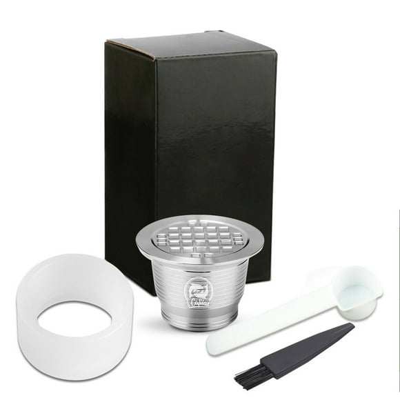 Compatible With Nespresso Stainless Steel Coffee Capsule Reusable Refillable Coffee Capsule Cup Filter with Brush Spoon Powder-press Ring