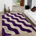 thumbnail image 1 of Allstar Purple Shaggy Area Rug with 3D Wavy Design. Contemporary Formal Tween Hand Tufted (7' 6" x 10' 5"), 1 of 5