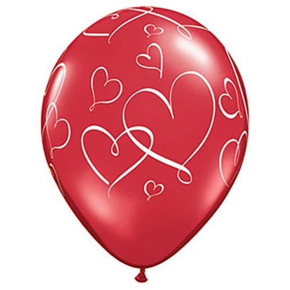 LOONBALLOON Hearts Balloons, 11″ ROMANTIC HEARTS WHITE - RUBY RED