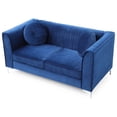 thumbnail image 3 of Passion Furniture Delray 65 in. Navy Blue Tuxedo Arm Velvet Loveseat with 2-Throw Pillow, 3 of 5