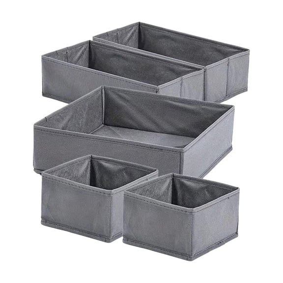 HOARBOEG Foldable Drawer Organizer Bins Set of 5, Non-Woven Fabric Storage Box Dividers for Closet, Dresser, Clothes, Underwear, Socks, and Accessories Gray