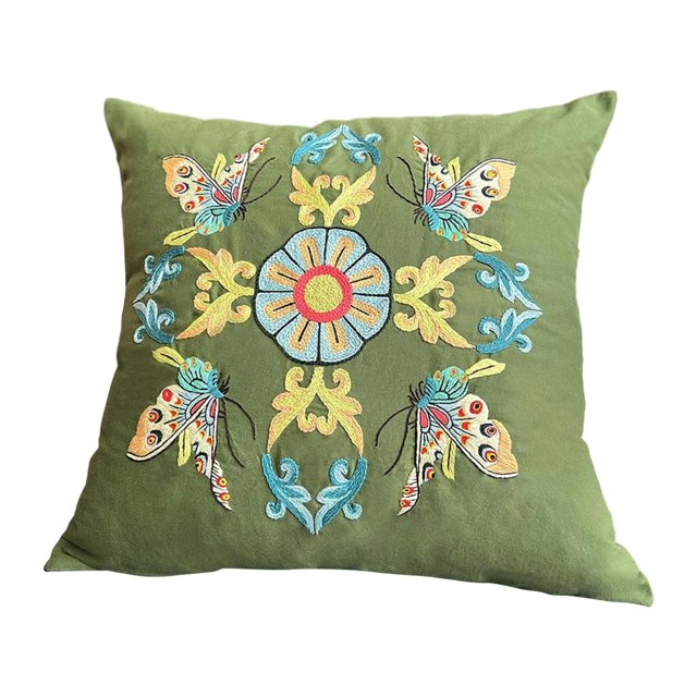 yuksok Embroidery Kit Pillow Cover Chinese Cushion Case Couch Decor Gift Needlework Green