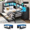 thumbnail image 3 of Twin Size Corner Bed Frame with Desk,Charging Station and Bookcase Storage,Twin Daybed with Storage Drawers and Led Lights, Metal Platform Bed Frame with Open Shelves,Black, 3 of 11