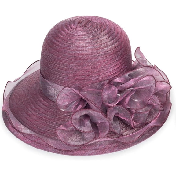 Kukuzhu Women Organza Kentucky Sun-Hats - Wide-Brim Flower Church Hats Beach Derby Hat for Tea Party Wedding Bridal Dress