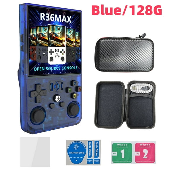 R36MAX Open Source Handheld Game Console with 4.0 Inch 3D Large Screen GBA Dual Joystick Arcade Nostalgia Blue 128G