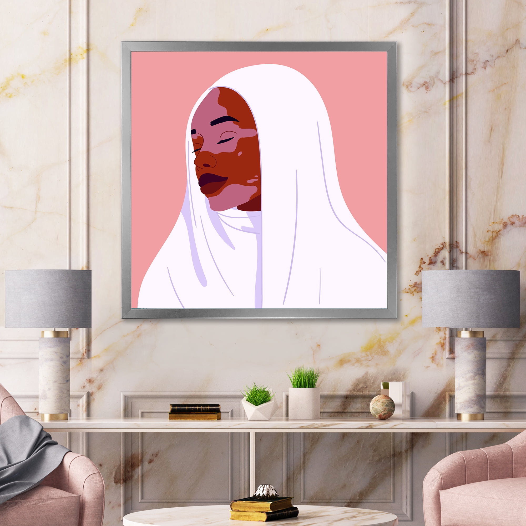 Designart 'Beautiful Abstract Smiling Afro African Woman With VItiligo' Moroccan Framed Art Print