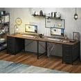thumbnail image 3 of TVU 110" 2 Person Desk with 8 Drawers, Large Writing Home Office Desks with Outlets, I Shaped Workstation Double Desk Drawer Organizers (Rustic), 3 of 18