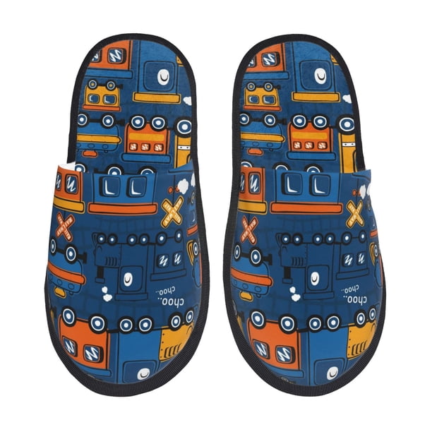 Fotbe Funny Steam Train Pantuflas Peludas para Mujer con Estampado, Zapatillas de Peluche, Zapatos de Invierno para Casa, Uso Interior y Exterior-Large