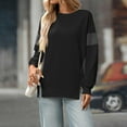 thumbnail image 5 of HomeDM Womens Long Sleeve Sweatshirts Crewneck Color Block Pullover Tops Side Split Hem - Black/2XL, 5 of 6