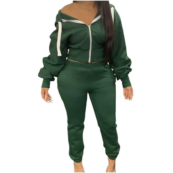 Oksale Women's Full Zip Sweatsuits Set 2PC Fleece Lined Hoodies Casual Jogger Sweatpants Baggy Fall Winter Outfit for Athletic 2025 Green M