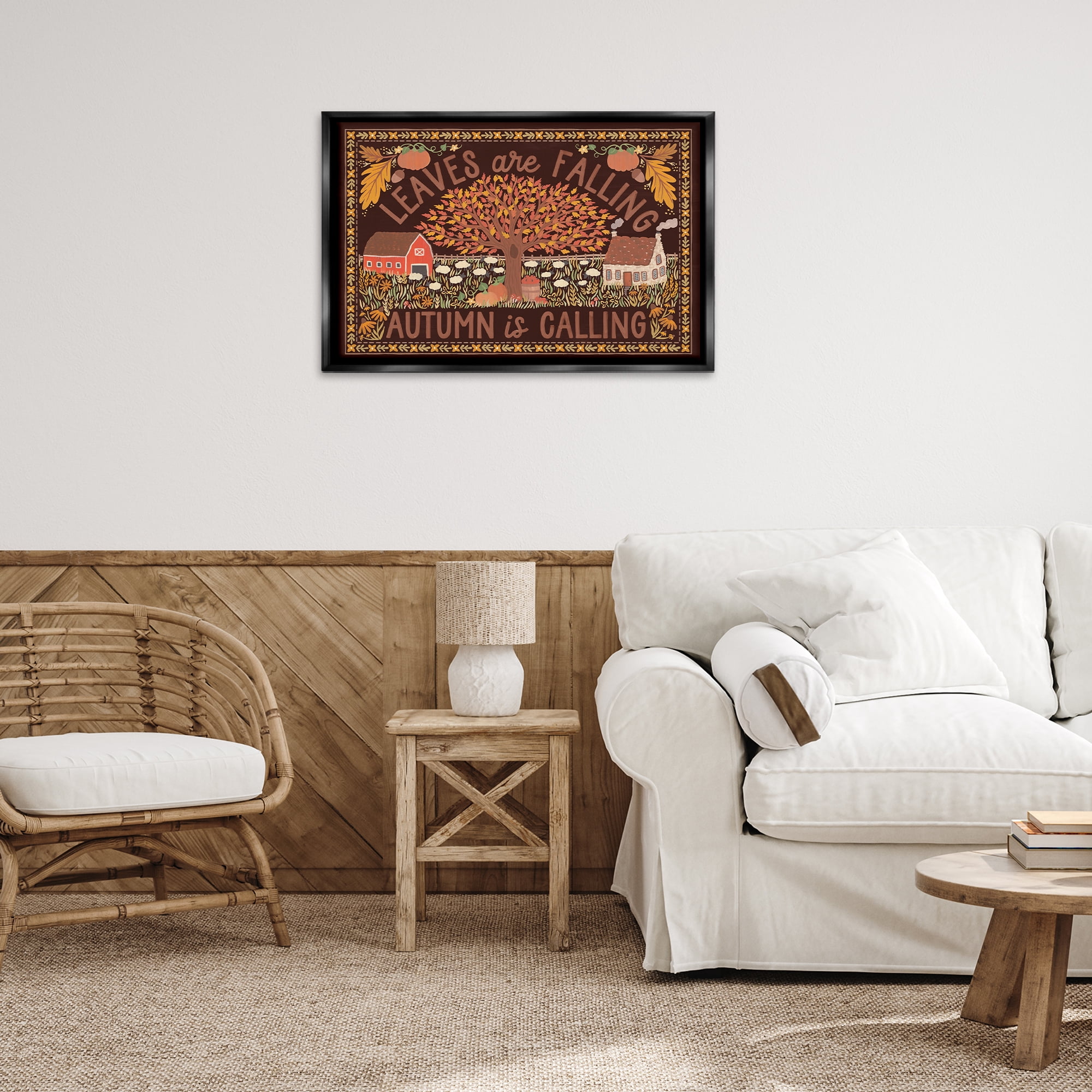 Stupell Industries Leaves Falling on Brown Landscape Painting Black Floater Framed Canvas Art Prints Wall Art, 31 x 21