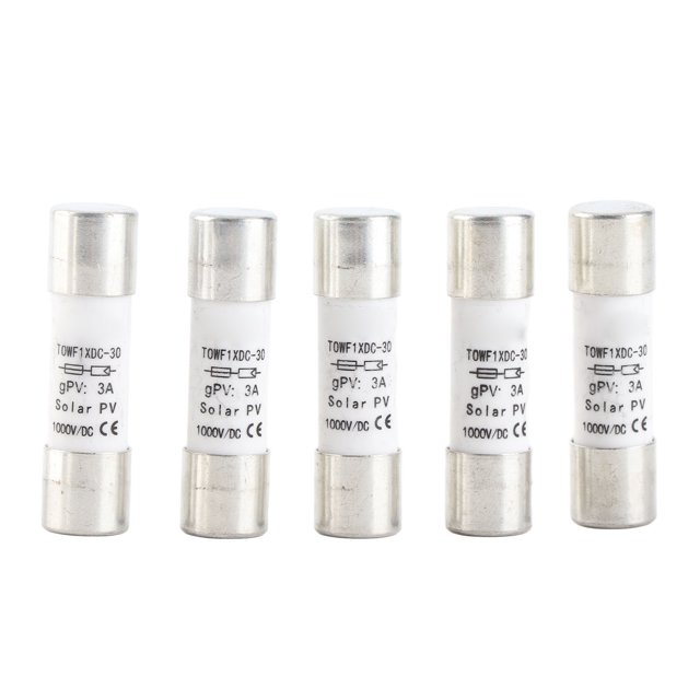 Kit de 5 tubos fusibles para protección fotovoltaica, 1000 V CC, 10 x 38 mm, repuesto de 10 A