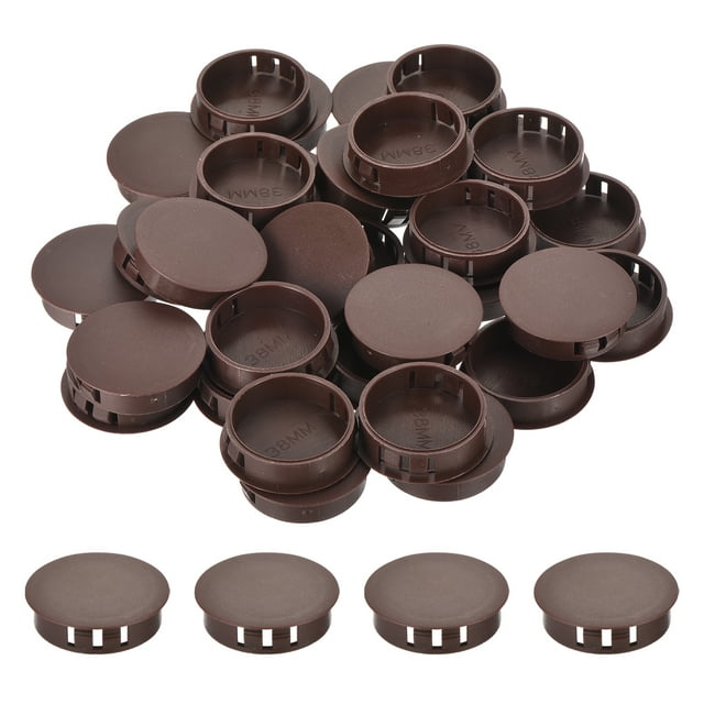 Uxcell 64PCS 38mm Tapones de Agujero de Plástico Marrón, Tapas de Agujero de Panel Tipo Flush