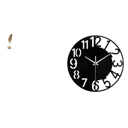 CoudarTitie Nordic Abstract Metal Leaf Sculpture Figurine Ornament with Acrylic Silent Decorative Wall Clock for Creative Home Office Table Party Decor