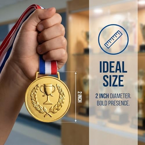 Gold Medals, 12 Pack Metal Award Medals for Kids and Students, Classroom Rewards for Teachers, School Competitions, Sports Events, and Family Party Games