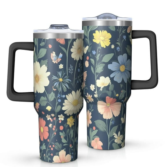 OBREWU Pioneer Flower Tumbler with Handle and Lid,Pioneer Flower 40oz Double Wall Vacuum Insulated Tumbler,Cups Gift for Women and Men
