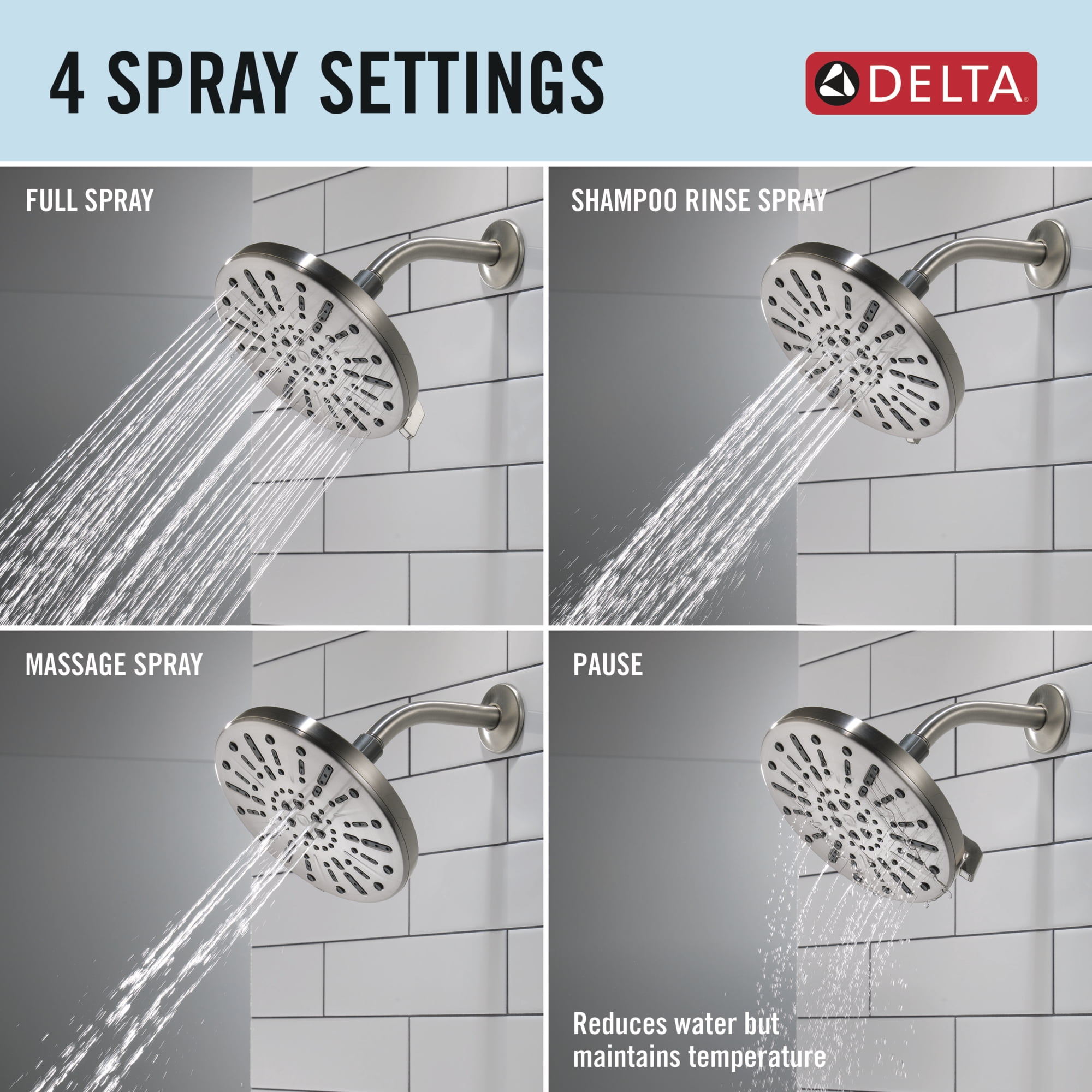 Delta 4-Setting Raincan Shower Head - 75444SN