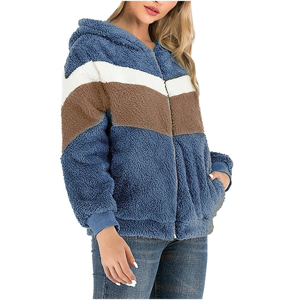 Pntutb moda mujer Patchwork cremallera invierno alargado felpa manga larga prendas de vestir Pntutb Pntutb-4498