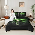 thumbnail image 4 of Castle Fairy 3-Piece Queen Size Comforter Set - Skull Lightning Gothic Green Print, 4 of 8