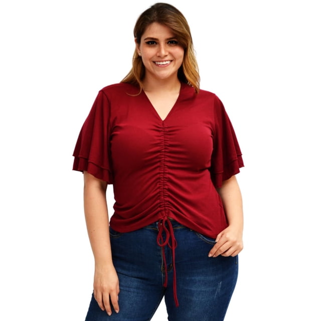Blusa de largo ajustable talla extra, modelo 1731 (vino) vino 42 Roman Fashion Blusa extra 1731