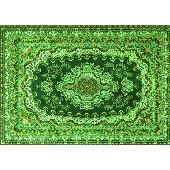 Ahgly Company Indoor Rectangle Medallion Green Traditional Area Rugs, 2' x 4'