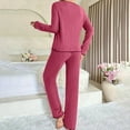 thumbnail image 4 of Diufon Pajama Sets for Women Knitted Striped Baggy Long Sleeve V Neck Tops and Pants Casual Home Sleepwear Outfit, 4 of 7