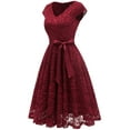 thumbnail image 4 of Dressystar Women Floral Lace Short Bridesmaid Dress Female Cap Sleeve Cocktail Party Dress, 4 of 8