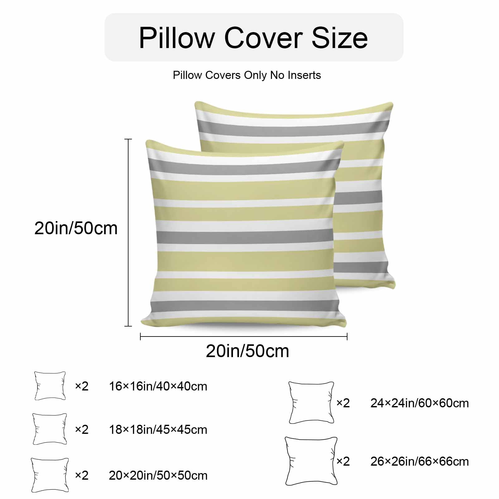 Outdoor Waterproof Throw Pillow Covers Set of 2 Yellow, Grey and White Stripes Decorative Pillowcases Outdoor Pillows Cushion Case 18x18 Inch Striped Pattern Patio Pillows for Couch Sofa Bed Garden