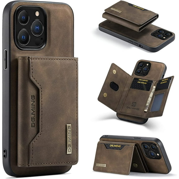 Leather Wallet Phone Cases Compatible with iPhone 14 Pro Case with Card Holder Men 6.1'' 2 in 1 Detachable Back Cover (Coffee,IP 14 Pro)
