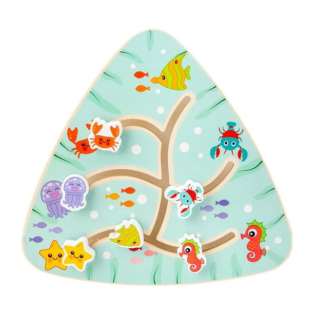 Rompecabezas Laberinto de madera Tablero Preescolar Matemáticas Aprendizaje Juguete educativo Reconocimiento de colores finos Juguete de viaje para regalo de 3 años Oceano Sunnimix Juguetes de laberinto de rompecabezas