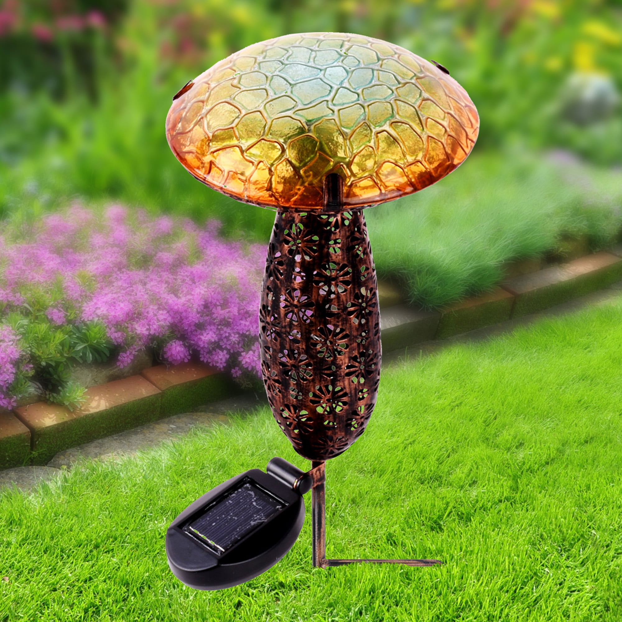 16.25" Yellow Decorative Solar Powered LED Mushroom Stake