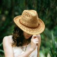 thumbnail image 2 of Unisex Hollow‑Woven Straw Fedora Hat Braided Leather Band Summer Travel Wide‑Brim Sun Hat Men Women Couple Outdoor Beach Panama Headwear, 2 of 8