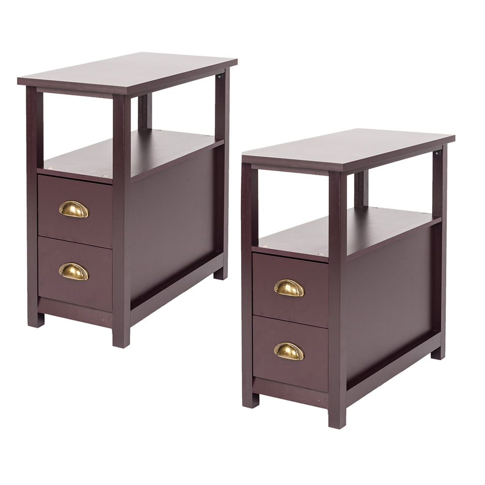 Ktaxon Set of 2 Chairside End Table with 2 Drawer and ...