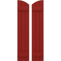 Ekena Millwork 10 1/2"W x 42"H Americraft Three Board (2 Batten) Exterior Real Wood Joined Board-n-Batten Shutters w/ Elliptical Top (Per Pair), Fire Red