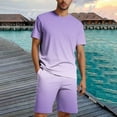 thumbnail image 2 of USNSM Men's Plus Size Round Neck Gradient Print Sport Slim Elastic Waist Tie Shorts Soft Comfort Breathable Short Sleeve Shirt Set Purple XXXL, 2 of 5