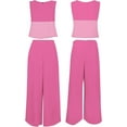 thumbnail image 5 of Roylamp Women's Summer 2 Piece Outfits Round Neck Crop Basic Top Cropped Wide Leg Pants Set Jumpsuits High quality, 5 of 5
