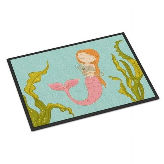 Mermaid and Cat Underwater Indoor or Outdoor Mat - 18 x 27 in.