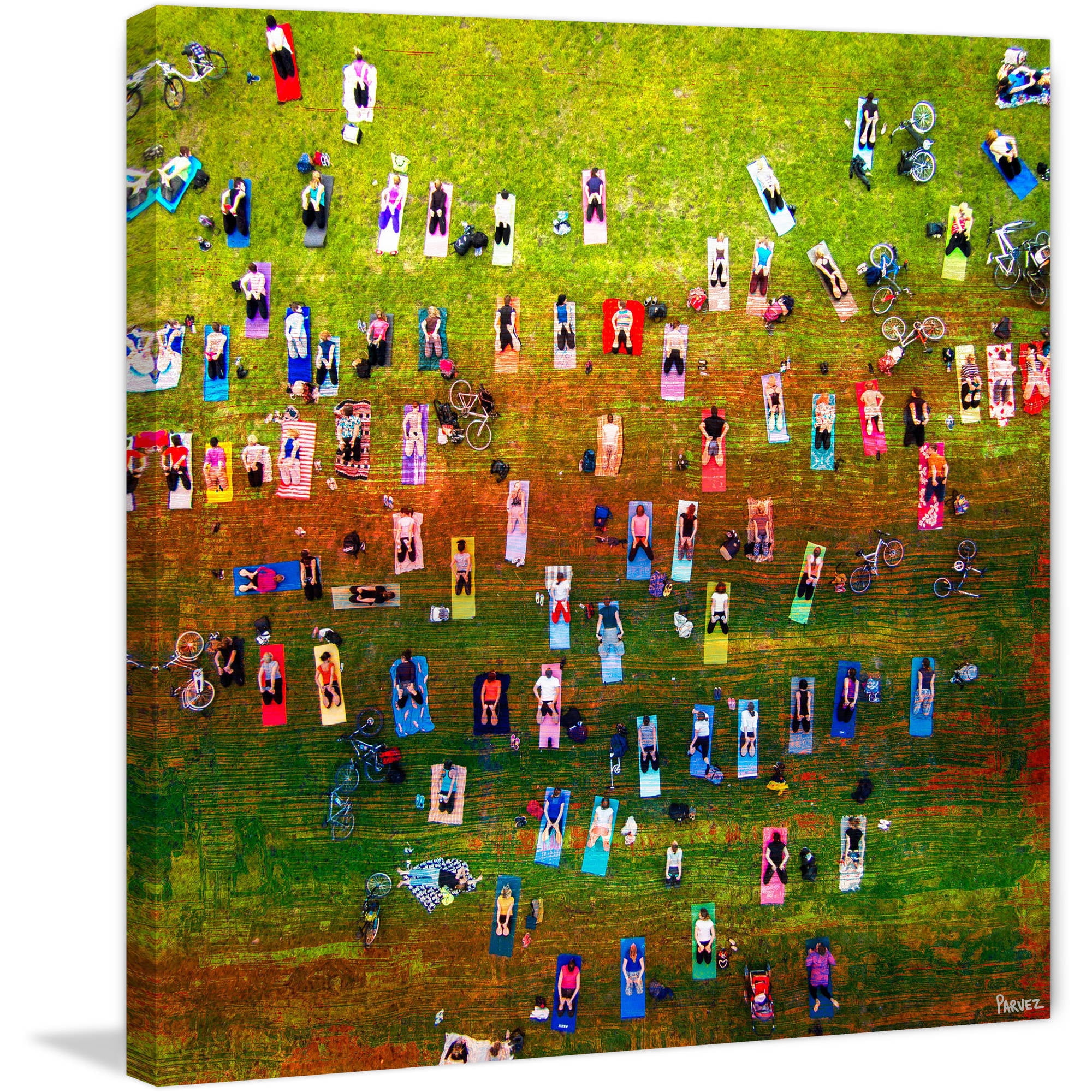 "Group Yoga" Painting Print on Wrapped Canvas