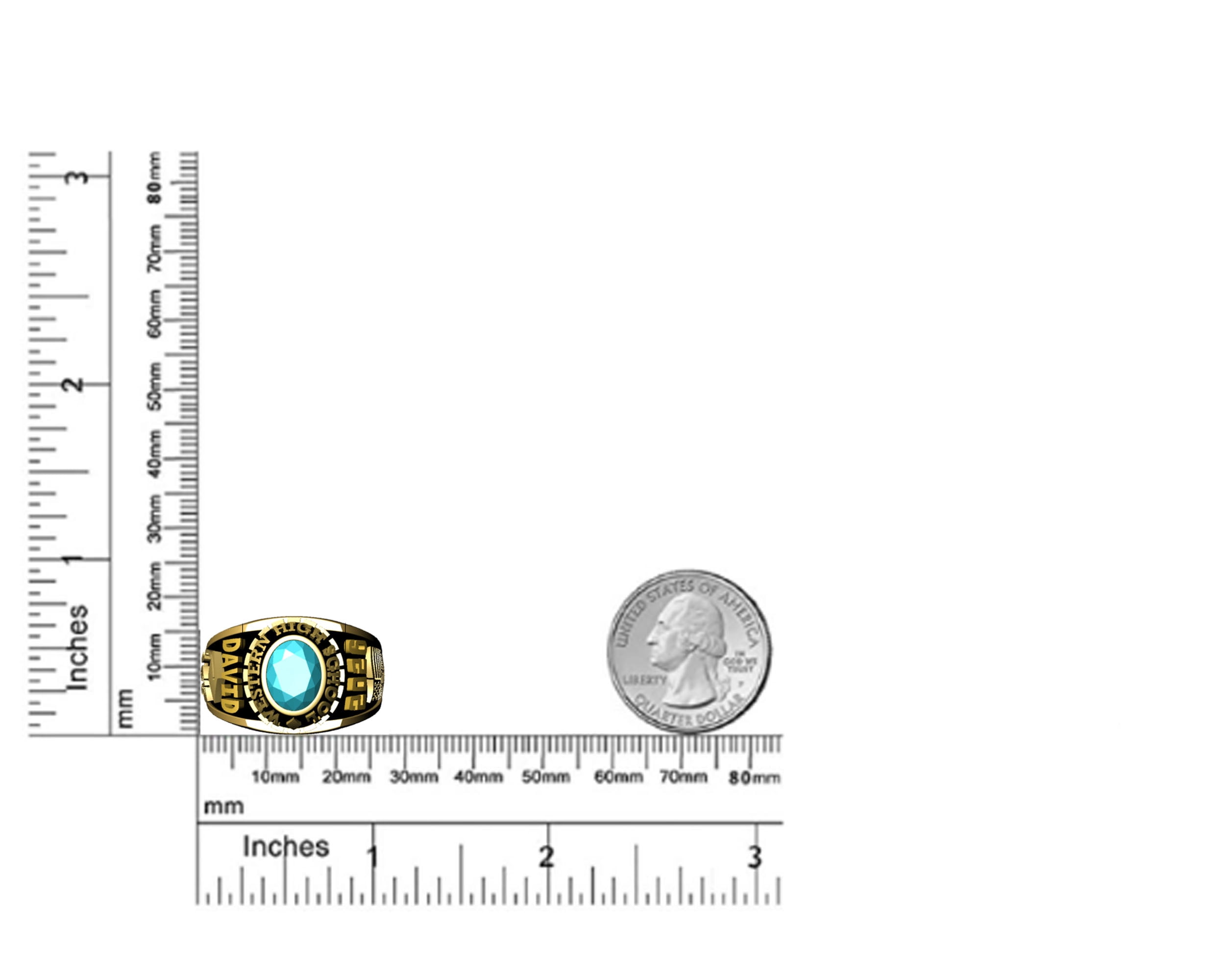 Mementos USA Custom Large Men's Class Rings 10kt White Gold for High School and College Graduation