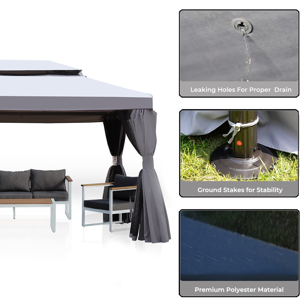 Grand Patio Outdoor Soft-Top Gazebo, Water-Resistant Gray Patio Covers Gazebos, Curtains, 10 x 13 ft