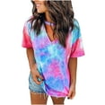 thumbnail image 2 of ICHUANYI Clearance Women's Fashion Summer V Neck Leisure Short Sleeve Printing Tops(Pink, S) ICHUANYI WER2023081113428, 2 of 5