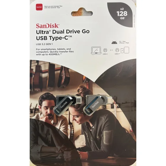 SanDisk SDDDC3-128G-AS162 Ultra Dual Drive Go USB Type-C 128GB 2 Pack USB 3.2 400MB/s (Black)