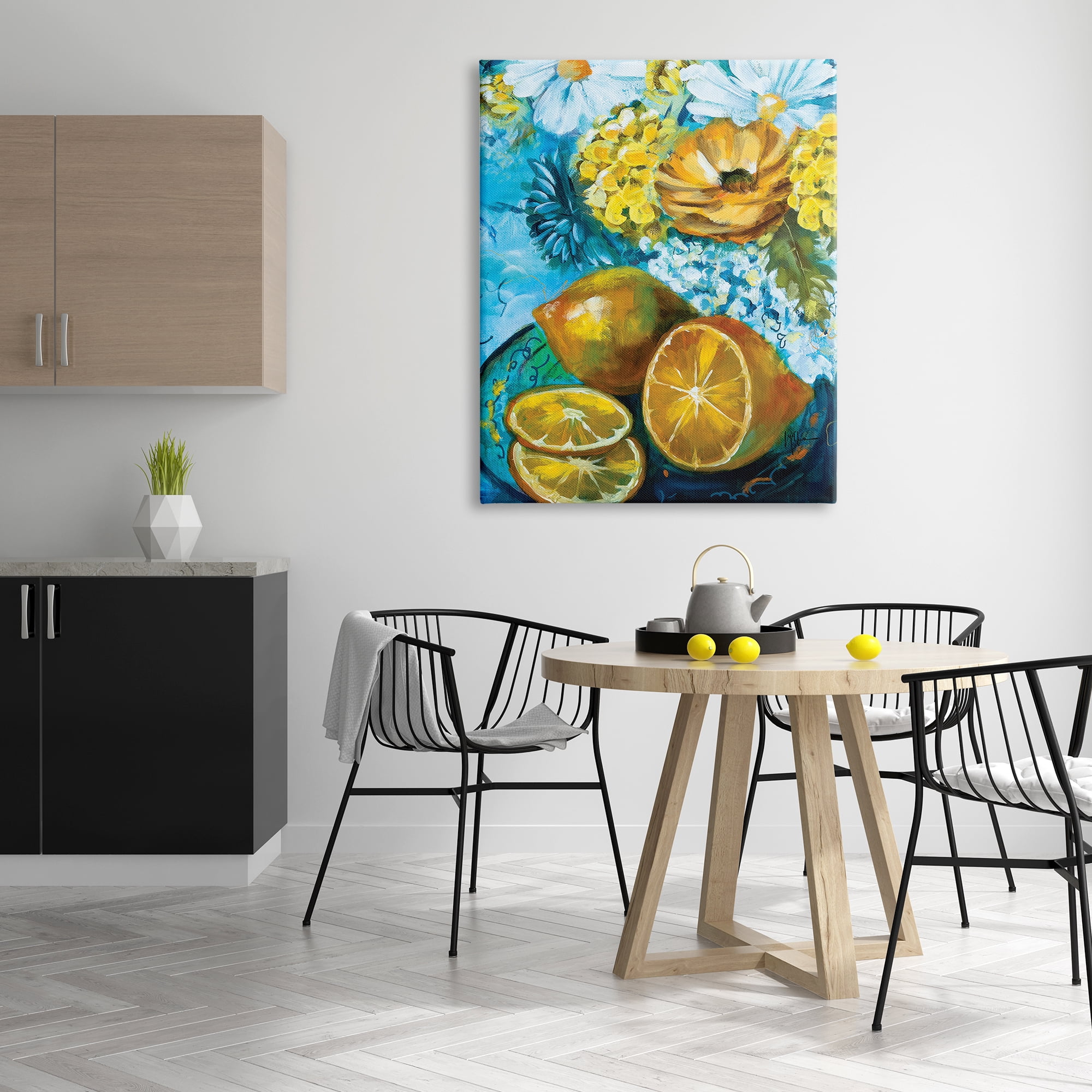 Stupell Industries Lemons & Flowers Painting Food & Beverage Painting Gallery Wrapped Canvas Print Wall Art, 36 x 48