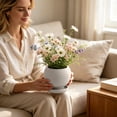 thumbnail image 6 of Ceramic Vase with Tray Spherical Striped Flower Pot Planter Desktop Flower Vase for Home Decor Matte Solid Color Tabletop Vase for Fresh Or Dry Flowers for Kitchen Office Shelf 5.71X5.71X4.13 inch, 6 of 6