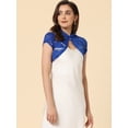 thumbnail image 3 of Cárdigan de encaje para mujer, cuello alto, corto, elegante, encogimiento de hombros Azul Real L, 3 of 6