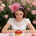thumbnail image 6 of Pink Pearl Fascinator Headband for Women Vintage Fascinator Hat for Weddings Tea Party with Feathers Pearls Mesh, 6 of 6